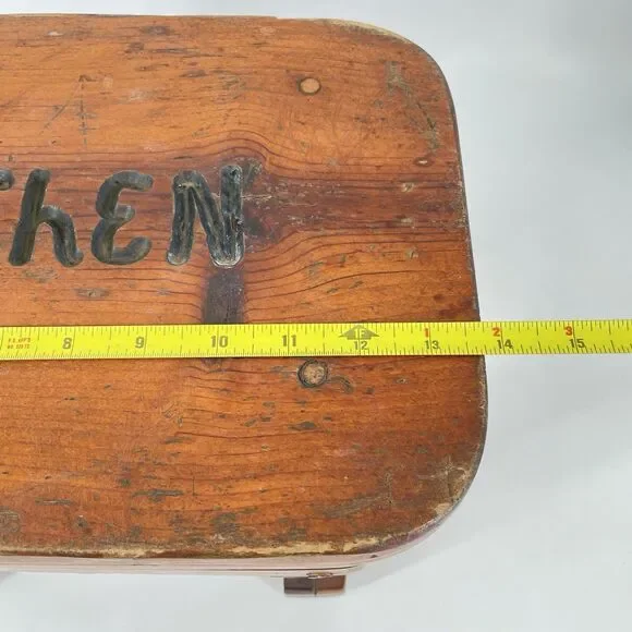 Vintage Solid Wood Stool “Kitchen” Rustic Farmhouse Primitive Decor - Picture 8 of 10